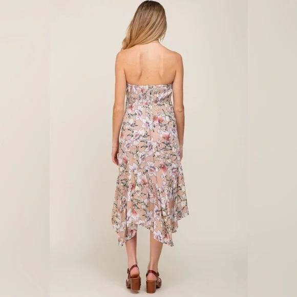 Pinkblush strapless floral handkerchief hem midi nwot - Picture 3 of 5